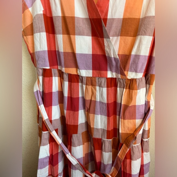 NWT J. Crew Coral Lilac Gingham Checkered Tiered V-Neck Pocketed Dress 14 - Picture 5 of 13